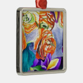 Ranunculus en Iris waterverf art Metalen Ornament (Rechts)