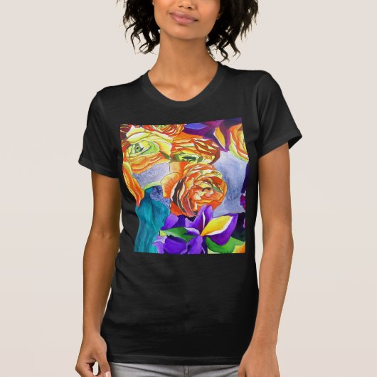 Ranunculus en Iris waterverf art T-shirt (Voorkant)