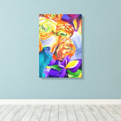 Ranunculus Flower original waterverf art Canvas Afdruk (Insitu (Houten vloer))