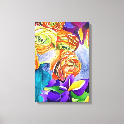 Ranunculus Flower original waterverf art Canvas Afdruk (Voorkant)