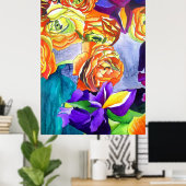 Ranunculus Flower original waterverf art Poster (Thuiskantoor)