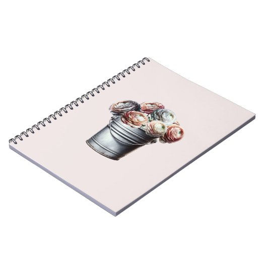 Ranunculus in Tin Pail Rustiek Glam Roze Notitieboek (Linkerzijde)