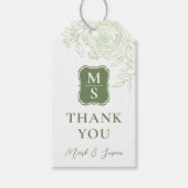 Ranunculus Line Art Wedding Label (groen) Cadeaulabel (Voorkant)