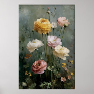 Ranunculus Muur Kunst Printbaar, Antieke Lente Poster
