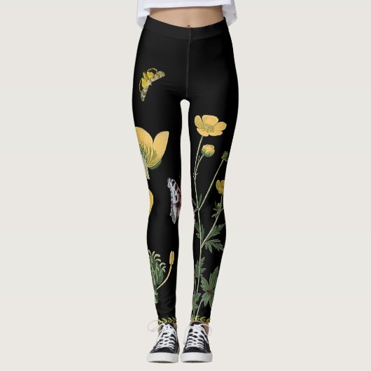 Ranunculus op zwarte Leggings (Voorkant)