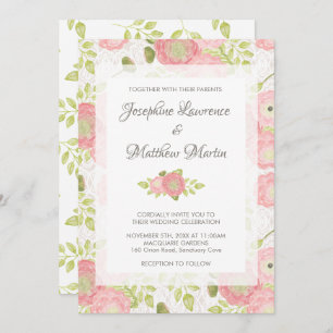 Ranunculus & Peach Floral Wedding Invitations