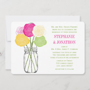 Ranunculus Roos Limoen Fuchsia Yellow Mason Jar Kaart