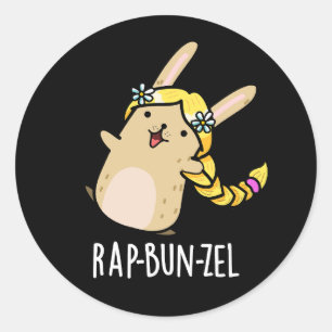 Rap-bun-zel Funny Bunny Pun Dark BG Ronde Sticker