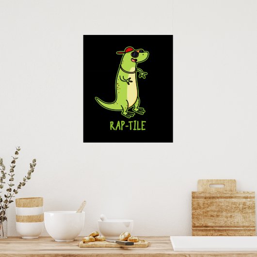 Rap-tegel Funny Reptile Lizard Pun Dark BG Poster (Keuken)