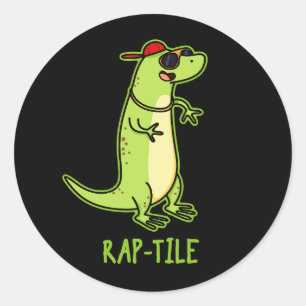 Rap-tegel Funny Reptile Lizard Pun Dark BG Ronde Sticker