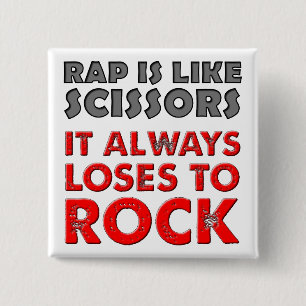 Rap Versus Rock Paper Scissors Funny Button Badge