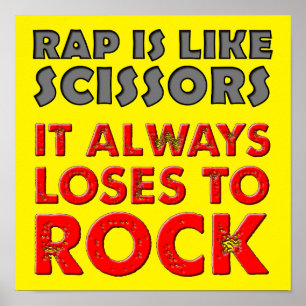 Rap Versus Rock Paper Scissors Funny Poster Sign.