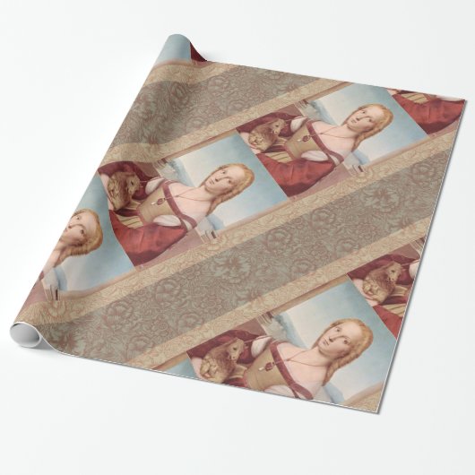 Raphael Dame en de Eenhoorn Klassieke fijne kunst Cadeaupapier (Uitgerold)