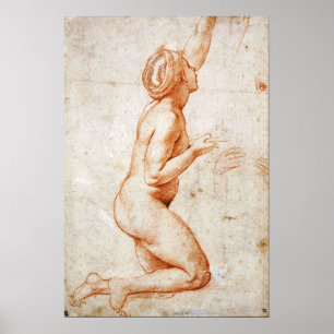 Raphaël - Een knielende figuur vrouw met haar link Poster