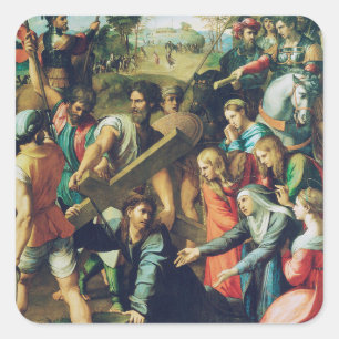 Raphael Spasimo Christ Valt Onder Kruis Kunst Vierkante Sticker