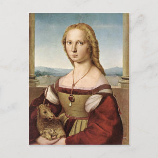 Raphaëls dame met een Unicorn-Briefkaart Briefkaart