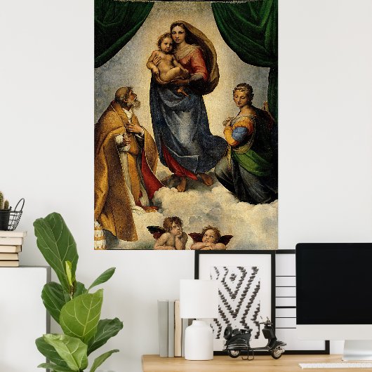Raphaëls klassieke "Sistine Madonna" (circa 1513) Poster (Thuiskantoor)