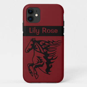 Rapid Red Pony Horse Bronco Stallion Lineart iPhone 11 Hoesje
