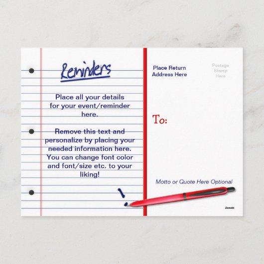 RAPPEL CARTE POSTALE - NOTEPAPER - MULTI-BUT (Dos)