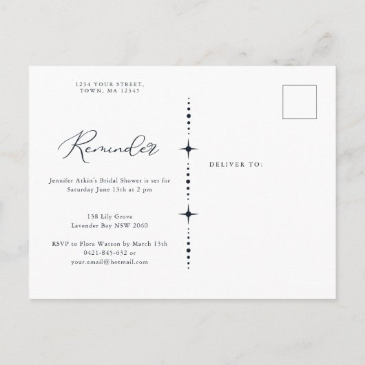 Rappel céleste RSVP Carte postale Invitation (Dos)