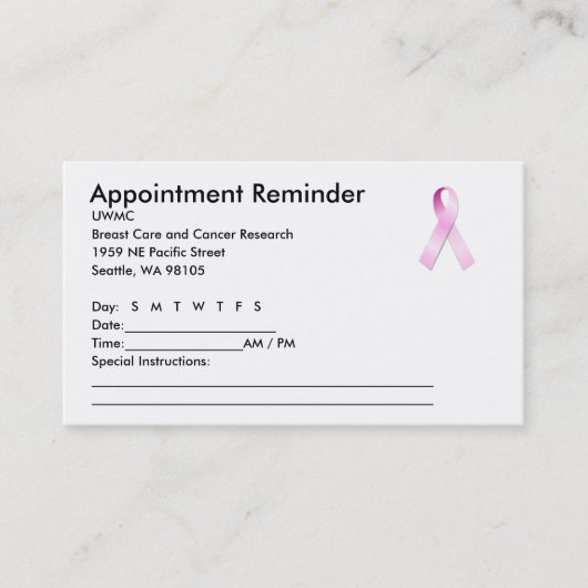 Rappel de rendez-vous rose ruban (Devant)