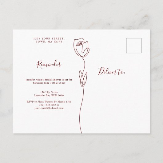 Rappel Rose ligne RSVP Carte postale Invitation (Dos)