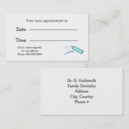 Rappels de rendez-vous des dentistes (Devant / Derrière)