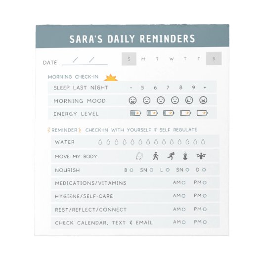 Rappels quotidiens Bloc-notes TDAH (Devant)