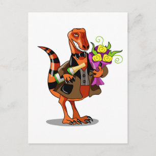 Raptor Holding Fles Mousserende Wijn & Bloemen Briefkaart