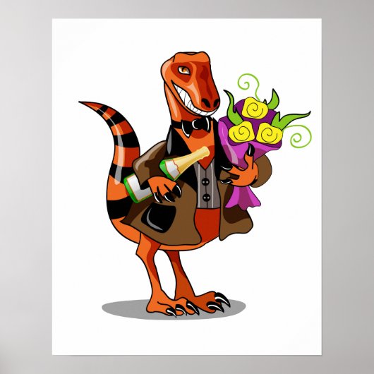 Raptor Holding Fles Mousserende Wijn & Bloemen Poster (Voorkant)