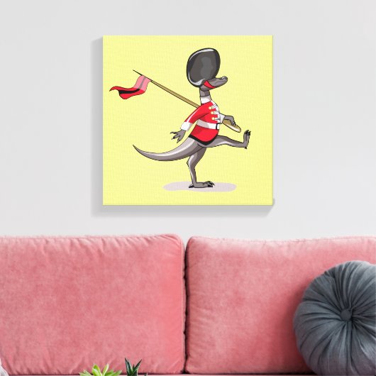 Raptor verkleedde zich als een Britse garde. Canvas Afdruk (Insitu (Woonkamer))