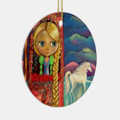 Rapunzel Pop Braided Haar Roze Toren Eenhoorn Keramisch Ornament (Rechts)