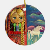 Rapunzel Pop Braided Haar Roze Toren Eenhoorn Keramisch Ornament (Voorkant)