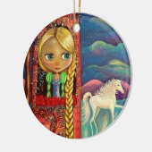 Rapunzel Pop Braided Haar Roze Toren Eenhoorn Keramisch Ornament (Links)