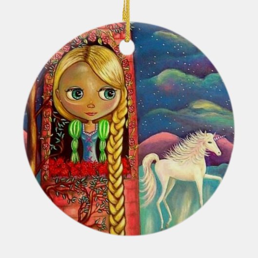 Rapunzel Pop Braided Haar Roze Toren Eenhoorn Keramisch Ornament (Achterkant)
