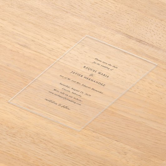 Raquel Classic Elegant Wedding Save the Date Acryl Uitnodigingen (Laagn)