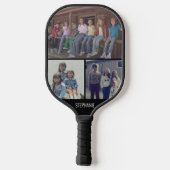 Raquette De Pickleball 3 Collage photo avec nom - noir blanc (Verso)