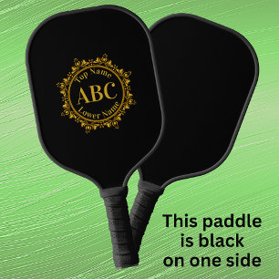 Raquette De Pickleball 3 Lettre Monogramme & Nom dans cadre Cercle Or