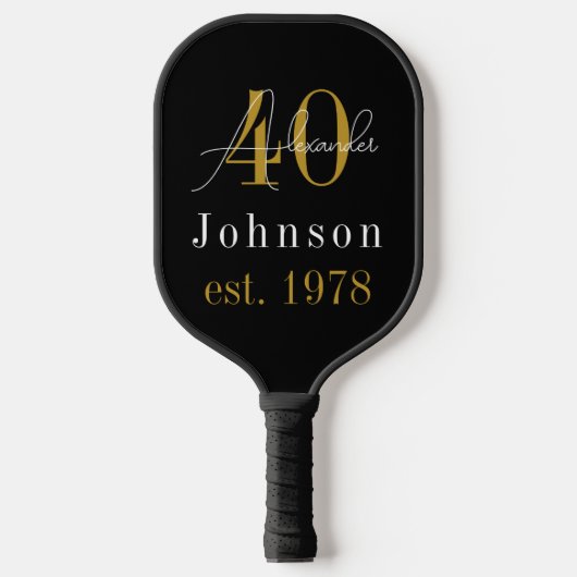 Raquette De Pickleball 40e anniversaire personnalisé Black Gold (Recto)