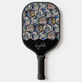 Raquette De Pickleball 5 Photo Collage - motif hexagone funky - nom (Recto)