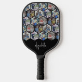 Raquette De Pickleball 5 Photo Collage - motif hexagone funky - nom (Verso)
