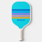 Raquette De Pickleball 80s Neon Ocean Sky Across Striping avec nom (Verso)