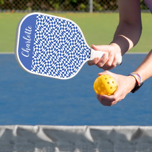 Raquette De Pickleball 90's theme blue checkered name monogram (Insitu)