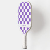 Raquette de Pickleball à damier violet avec nom pe (Gauche)