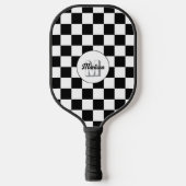 Raquette De Pickleball à damiers carré noir et blanc rétro Monogramme (Recto)