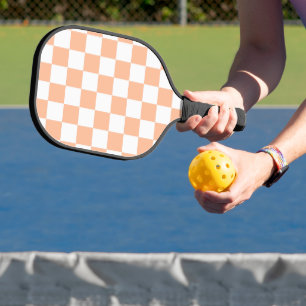 Raquette De Pickleball à damiers carré pêche orange blanc géométrique