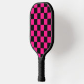 Raquette De Pickleball à damiers carré rose chaud noir rétro géométrique (Gauche)