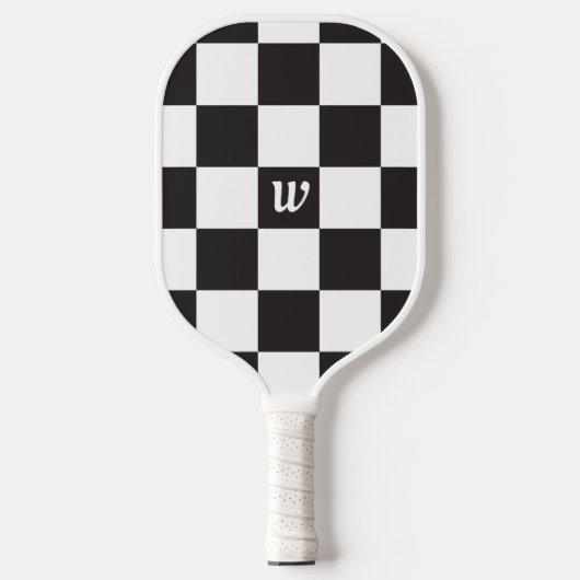 Raquette De Pickleball à damiers Monogramme noir et blanc (Recto)