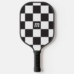 Raquette De Pickleball à damiers Patinage Monogramme noir et blanc