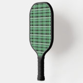 Raquette De Pickleball à damiers Plaid Tartan Vert Grandes Sur Noir (Gauche)